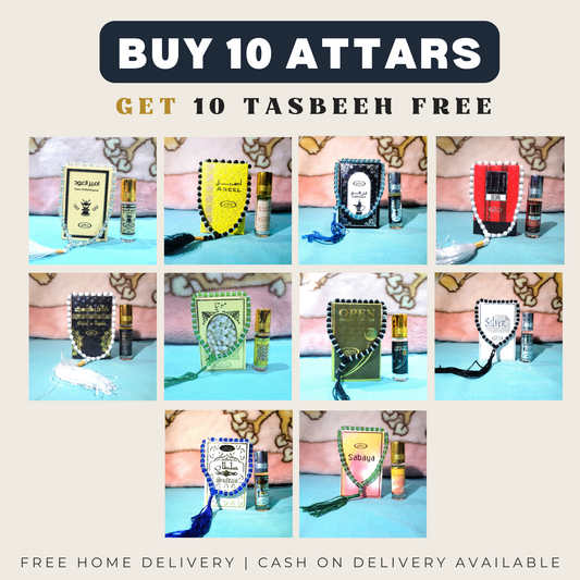 10 Premium Attars + 10 Elegant Tasbeeh Free | Limited Offer